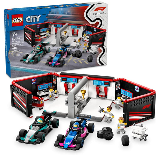 Lego City F1 Mercedes AMG and Alpine Garage and Cars